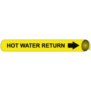 AccuformNMC Pipe Marker with Hot Water Return Legend and Arrow Graphic 2-1/2 to 3-1/4" Pipe Outside Diam, Black on Yellow C4062 - 76492180
