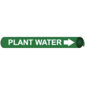 AccuformNMC Pipe Marker with Plant Water Legend and Arrow Graphic 2-1/2 to 3-1/4" Pipe Outside Diam, White on Green C4082 - 76492370