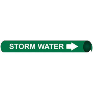 AccuformNMC Pipe Marker with Storm Water Legend and Arrow Graphic 6 to 8" Pipe Outside Diam, White on Green F4120 - 76584069