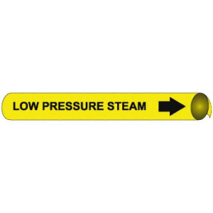 AccuformNMC Pipe Marker with Low Pressure Steam Legend and Arrow Graphic 1-1/8 to 2-3/8" Pipe Outside Diam, Black on Yellow B4069 - 81210874