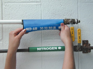 AccuformNMC Pipe Marker with Medical Air Legend and Arrow Graphic 1-1/8 to 2-3/8" Pipe Outside Diam, White on Blue B4071 - 81210890