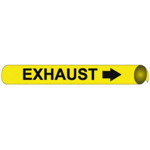 AccuformNMC Pipe Marker with Exhaust Legend and Arrow Graphic 4-5/8 to 5-7/8" Pipe Outside Diam, Black on Yellow E4041 - 81458531