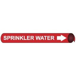 AccuformNMC Pipe Marker with Sprinkler Water Legend and Arrow Graphic 4-5/8 to 5-7/8" Pipe Outside Diam, White on Red E4096 - 81777690