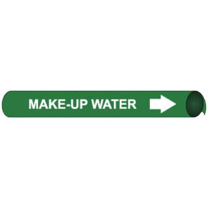 AccuformNMC Pipe Marker with Make-Up Water Legend and Arrow Graphic 10 to 10" Pipe Outside Diam, White on Green H4070 - 81778995