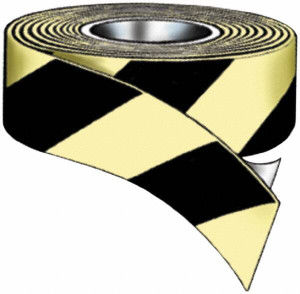 AccuformNMC 2" x 100 ft. Vinyl Floor & Egress Tape 0.508 mil, Glow & Black, Striped, Glow in the Dark, General Traffic 50F-2STP - 86710183