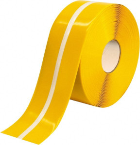 PRO-SAFE 4" x 100 ft. PVC Floor & Egress Tape 50 mil, Yellow, Striped, Glow in the Dark, General Traffic PRO-4RYLUMCTR - 55224885