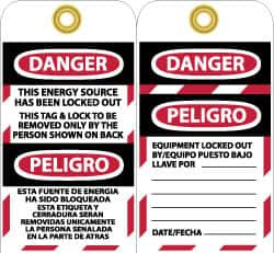 AccuformNMC 10 Qty 1 Pack 3" High x 6" Long, DANGER - THIS ENERGY SOURCE HAS BEEN LOCKED OUT - THIS TAB & LOCK TO BE REMOVED ONLY BY THE PERSON SHOWN ON BACK, Safety & Facility Lockout Tag Tag Header: Danger, 2 Sides, Vinyl SPLOTAG17 - 08515041