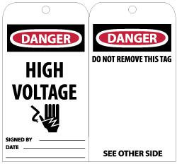 AccuformNMC 25 Qty 1 Pack 3" High x 6" Long, DANGER - HIGH VOLTAGE, English Safety & Facility Lockout Tag Tag Header: Danger, 2 Sides, Black, Red & White Unrippable Vinyl RPT11G - 56238405