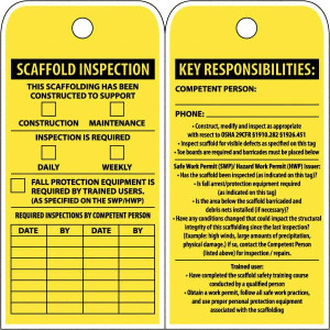 AccuformNMC Pack of (100), 3" High x 6" Long, SCAFFOLD INSPECTION, English Safety & Facility Inspection Tags Tag Header: Notice, 2 Sides, Yellow Poly RPT180ST100 - 69390797