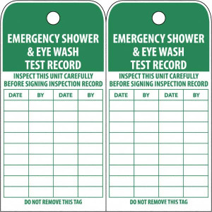 AccuformNMC Pack of (100), 3" High x 6" Long, EMERGENCY SHOWER & EYE WASH TEST RECORD, English Safety & Facility Accident Prevention Tags Tag Header: Danger, 2 Sides, White Poly RPT37ST100 - 69390904