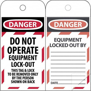 AccuformNMC Pack of (150), 3" High x 6" Long, DANGER - THIS TAG & LOCK TO BE REMOVED ONLY BY THE PERSON SHOWN, English Safety & Facility Lockout Tags Tag Header: Danger, 2 Sides, Black & Red Poly LOTAG1SL150 - 69391050