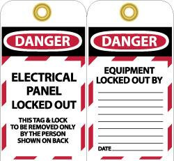 AccuformNMC 10 Qty 1 Pack 3" High x 6" Long, DANGER - ELECTRICAL PANEL LOCKED OUT - THIS TAG & LOCK TO BE REMOVED ONLY BY THE PERSON SHOWN ON BACK, English Safety & Facility Lockout Tag Tag Header: Danger, 2 Sides, Vinyl LOTAG15 - 74757857