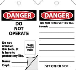 AccuformNMC 10 Qty 1 Pack 3" High x 6" Long, DANGER - DO NOT OPERATE, English Safety & Facility Accident Prevention Tag Tag Header: Danger, 2 Sides, Black, Red & White Self-Laminated Unrippable Vinyl OLPT22 - 93135366
