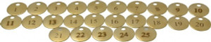 Value Collection 1" High x 1" Long, 1 to 25, English Safety & Facility Numbered Tag 1 Side, Brass 40003-36929172 - 36928257