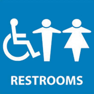 AccuformNMC Restrooms, 7" Wide x 7" High, Plastic Sign English, White on Blue, Wall Mount S75R - 63370019