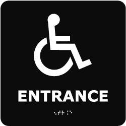 AccuformNMC Entrance, 8" Wide x 8" High, Plastic Sign English, Braille, White on Black, Wall Mount ADA17WBK - 74505454