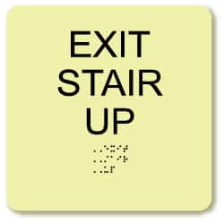 AccuformNMC Exit Stair Up, Plastic Exit Sign 8" Wide x 8" High, English/Braille, Glow-in-the-Dark GADA106BK - 03099504