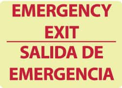 AccuformNMC Emergency Exit, Pressure Sensitive Vinyl Exit Sign 14" Wide x 10" High, English/Spanish, Glow-in-the-Dark GL400PB - 56232366