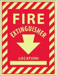 AccuformNMC Fire Extinguisher Location: , Pressure Sensitive Vinyl Fire Sign 9" Wide x 12" High, Glow-in-the-Dark GL127P - 62202643