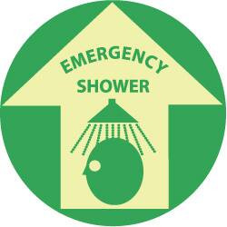 AccuformNMC "Emergency Shower" Adhesive-Backed Floor Sign Round, Green on Yellow (Glow), Use for First Aid GWFS8 - 09428236