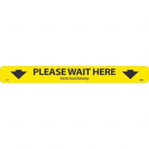 AccuformNMC "Please Wait Here" Adhesive-Backed Floor Sign Rectangle, Black on Yellow, Use for Exit, Entrance & Directional WFS8110 - 13346259