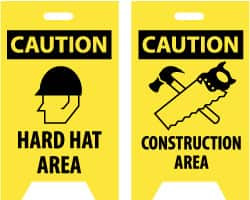 AccuformNMC Caution - Hard Hat Area, Caution - Construction Area, 12" Wide x 20" High, Plastic Floor Sign A-Frame, Black on Yellow, For Accident Prevention FS16 - 74725854