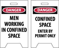 AccuformNMC Danger - Men Working in Confined Area, Danger - Confined Space - Enter by Permit Only, 12" Wide x 19" High, Plastic Floor Sign A-Frame, Red & Black on White, For Accident Prevention FS21 - 74725896