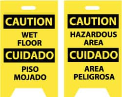 AccuformNMC Caution - Wet Floor, Caution - Hazardous Area, 12" Wide x 20" High, Plastic Floor Sign English/Spanish, A-Frame, Black on Yellow, For Restroom, Janitorial & Housekeeping FS26 - 93324861