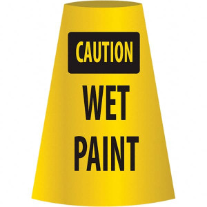 NMC Caution - Wet Paint, 21-3/4" Wide x 11" High, Polyethylene Floor Sign Cone, Black on Yellow, For Restroom, Janitorial & Housekeeping CCS2 - 98873912