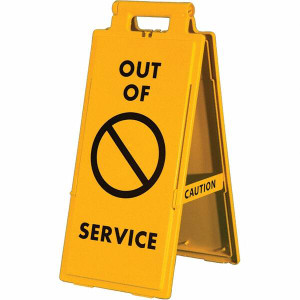 PRO-SAFE Out of Service, 11" Wide x 24" High, Polypropylene A-Frame Floor Sign English, Black on Yellow, For Restroom, Janitorial & Housekeeping 03-600-41 - 31476443
