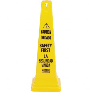 Rubbermaid Caution - Safety First, 12-1/4" Wide x 36" High, Plastic Floor Sign Cone, Black on Yellow, For Accident Prevention FG627687YEL - 65089955
