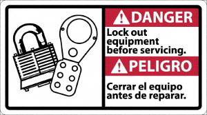 AccuformNMC "Danger - Lock Out Equipment Before Servicing", 10" Long x 18" Wide, Rigid Plastic Safety Sign Rectangle, 0.05" Thick, Use for Security & Admittance DBA11R - 00504324
