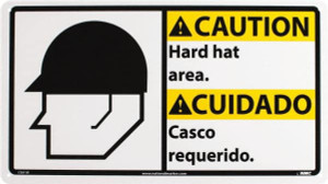 AccuformNMC "Caution - Hard Hat Area", 10" Long x 18" Wide, Rigid Plastic Safety Sign Rectangle, 0.05" Thick, Use for Accident Prevention CBA1R - 00504365