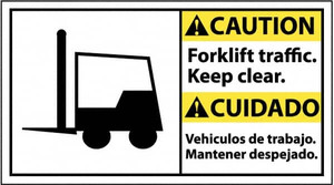 AccuformNMC "Caution - Forklift Traffic - Keep Clear", 10" Long x 18" Wide, Pressure-Sensitive Vinyl Safety Sign Rectangle, 0.004" Thick, Use for Accident Prevention CBA8P - 00504498