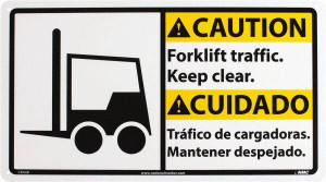 AccuformNMC "Caution - Forklift Traffic - Keep Clear", 10" Long x 18" Wide, Rigid Plastic Safety Sign Rectangle, 0.05" Thick, Use for Accident Prevention CBA8R - 00504506