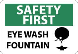 AccuformNMC "Safety First - Eye Wash Fountain", 10" Long x 14" Wide, Pressure-Sensitive Vinyl Safety Sign Rectangle, 0.004" Thick, Use for First Aid SF160PB - 03047628