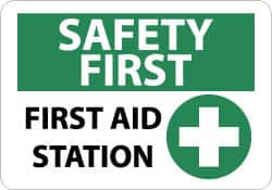 AccuformNMC "Safety First - First Aid Station", 10" Long x 14" Wide, Pressure-Sensitive Vinyl Safety Sign Rectangle, 0.004" Thick, Use for First Aid SF161PB - 03047644