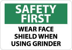 AccuformNMC "Safety First - Wear Face Shield When Using Grinder", 10" Long x 14" Wide, Aluminum Safety Sign Rectangle, 0.04" Thick, Use for Accident Prevention SF177AB - 03047958