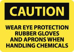 AccuformNMC "Caution - Wear Eye Protection Rubber Gloves and Aprons When Handling Chemicals", 10" Long x 14" Wide, Rigid Plastic Safety Sign Rectangle, 0.05" Thick, Use for Accident Prevention C647RB - 03942323