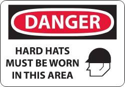 AccuformNMC "Danger - Hard Hats Must Be Worn in This Area", 14" Long x 20" Wide, Rigid Plastic Safety Sign Rectangle, 0.05" Thick, Use for Accident Prevention D633RC - 03942836