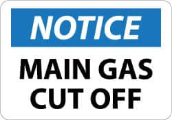 AccuformNMC "Notice - Main Gas Cutoff", 10" Long x 14" Wide, Pressure-Sensitive Vinyl Safety Sign Rectangle, 0.004" Thick, Use for Accident Prevention N295PB - 04773545