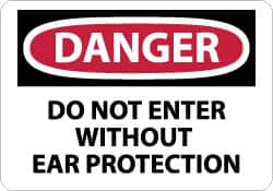 AccuformNMC "Danger - Do Not Enter without Ear Protection", 10" Long x 14" Wide, Pressure-Sensitive Vinyl Safety Sign Rectangle, 0.004" Thick, Use for Accident Prevention D501PB - 04776688