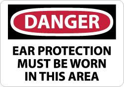 AccuformNMC "Danger - Ear Protection Must Be Worn in This Area", 10" Long x 14" Wide, Pressure-Sensitive Vinyl Safety Sign Rectangle, 0.004" Thick, Use for Accident Prevention D512PB - 04776795