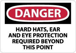 AccuformNMC "Danger - Hard Hats, Ear and Eye Protection Required Beyond This Point", 10" Long x 14" Wide, Pressure-Sensitive Vinyl Safety Sign Rectangle, 0.004" Thick, Use for Accident Prevention D546PB - 04777140