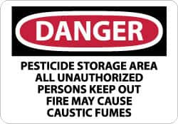 AccuformNMC "Danger - Pesticide Storage Area - All Unauthorized Persons Keep Out - Fire May Cause Caustic Fumes", 10" Long x 14" Wide, Pressure-Sensitive Vinyl Safety Sign Rectangle, 0.004" Thick, Use for Security & Admittance D598PB - 04901823