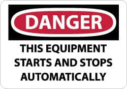 AccuformNMC "Danger - This Equipment Starts and Stops Automatically", 10" Long x 14" Wide, Pressure-Sensitive Vinyl Safety Sign Rectangle, 0.004" Thick, Use for Accident Prevention D618PB - 04902029