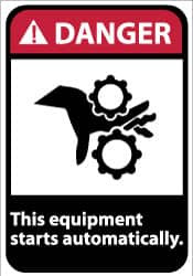 AccuformNMC "Danger - This Equipment Starts Automatically", 14" Long x 10" Wide, Aluminum Safety Sign Rectangle, 0.04" Thick, Use for Accident Prevention DGA55AB - 04902482