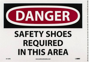 AccuformNMC "Danger - Safety Shoes Required in This Area", 10" Long x 14" Wide, Pressure-Sensitive Vinyl Safety Sign Rectangle, 0.004" Thick, Use for Accident Prevention D110PB - 05271606