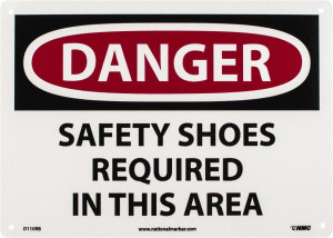 AccuformNMC "Danger - Safety Shoes Required in This Area", 10" Long x 14" Wide, Rigid Plastic Safety Sign Rectangle, 0.05" Thick, Use for Accident Prevention D110RB - 05271622