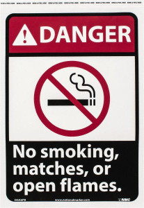 AccuformNMC "Danger - No Smoking, Matches or Open Flames", 14" Long x 10" Wide, Pressure-Sensitive Vinyl Safety Sign Rectangle, 0.004" Thick, Use for Accident Prevention DGA6PB - 05508320